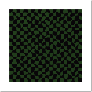 Warped Checkerboard, Black and Green Posters and Art